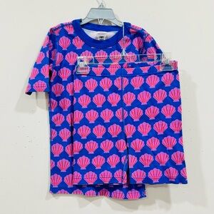 Hanna Anderson Blue and Pink Shell Pattern Organic Cotton 2 pc. Pajama Set US 12